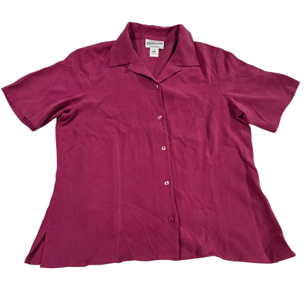 Pendleton Button Up Top‎ Womens Pink 12 Short Sleeve Silk Tweed Side Slit City